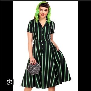 Collectif Caterina Swing Dress in Witch Stripe